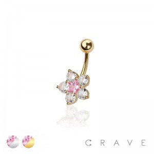 316L SURGICAL STEEL STAR FLOWER PINK CZ NON DANGLE BELLY BUTTON NAVEL RING 